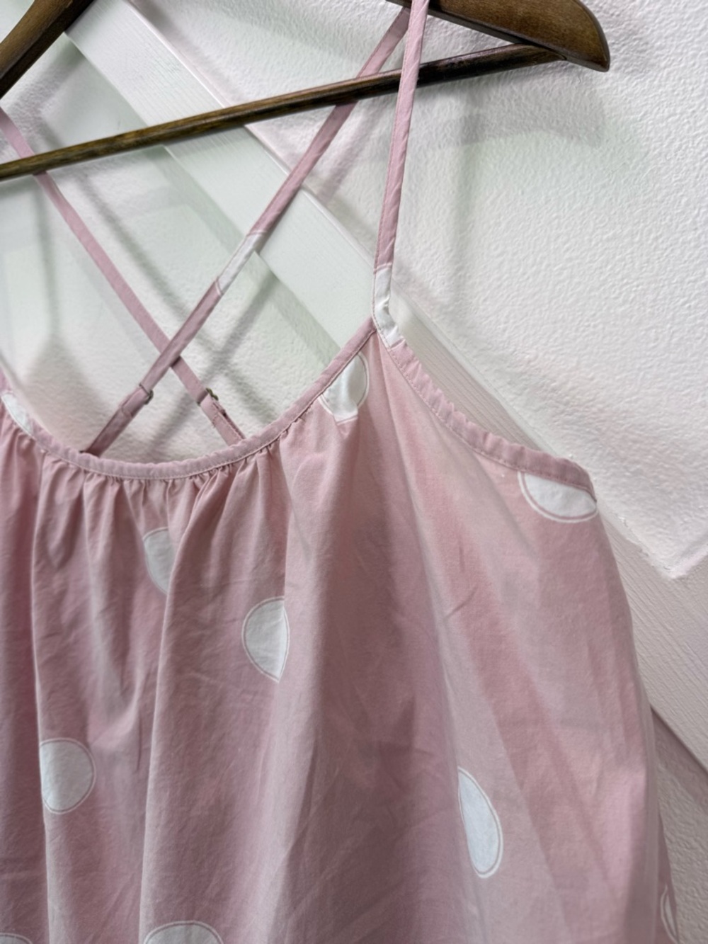 Printfresh Pink Polka Dot Organic Cotton Pajama Cami Tank Strappy Boho Top XL - Picture 2 of 9